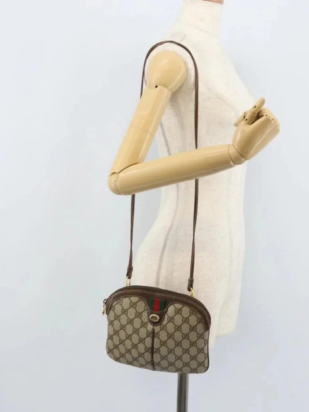 GUCCI GG Supreme Web Sherry Line Bag PVC Beige Gold 904 02 047 Auth ka3560